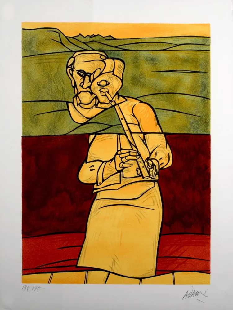 Lithograph Adami - Joueur de flûte, 1976 - Hand-signed!