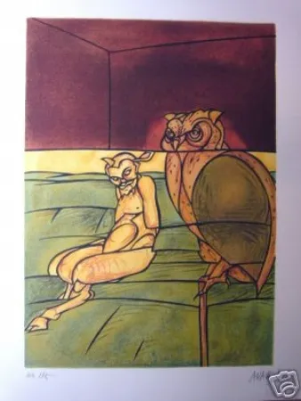 Lithograph Adami - Le hibou