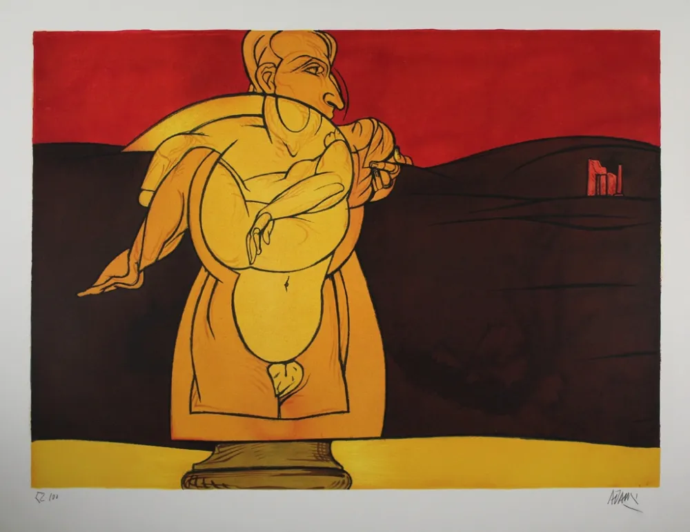 Lithograph Adami - Paysage de ruines