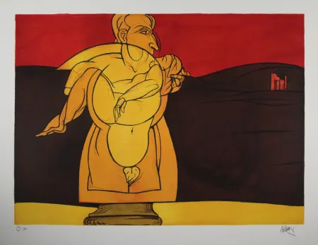 Lithograph Adami - Paysage de ruines