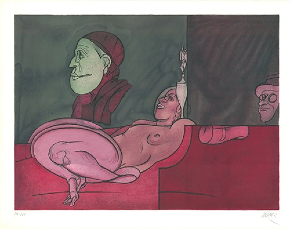 Lithograph Adami - Peintre aux lunettes