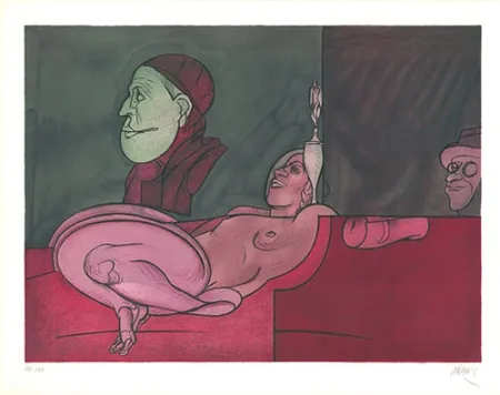 Lithograph Adami - Peintre aux lunettes