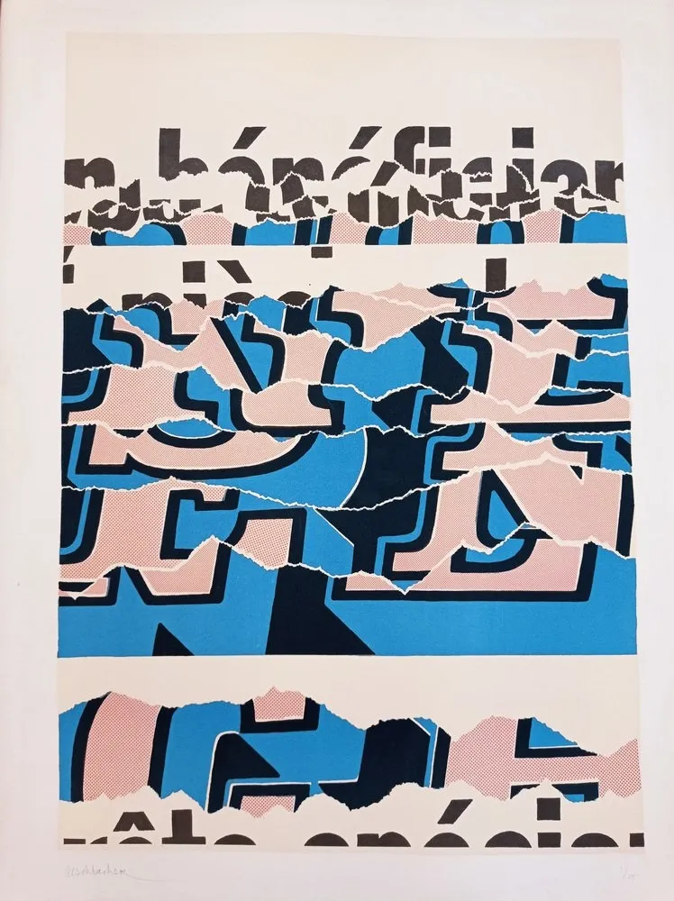 Lithograph Aeschbacher - Arthur Aeschbacher - Composition, cca 1970, Lithograph on Arches paper, handsigned!