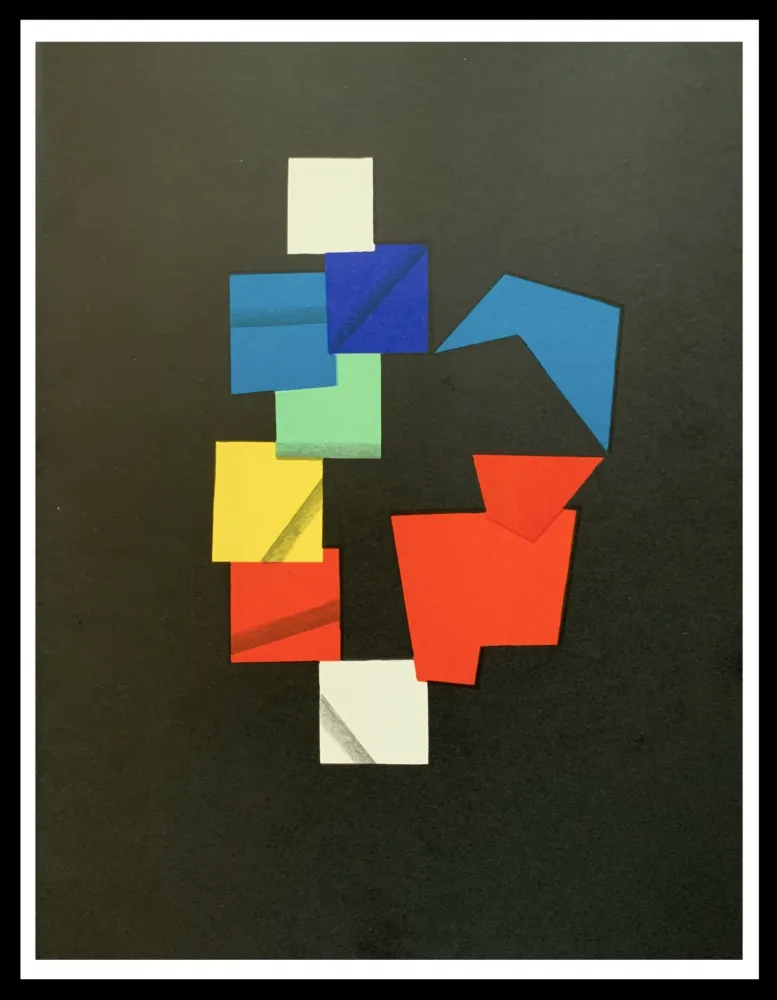 Lithograph Agam - Composition couleurs sur fond noir 