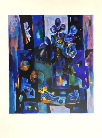 Lithograph Agostini  - Nature Morte aux Iris