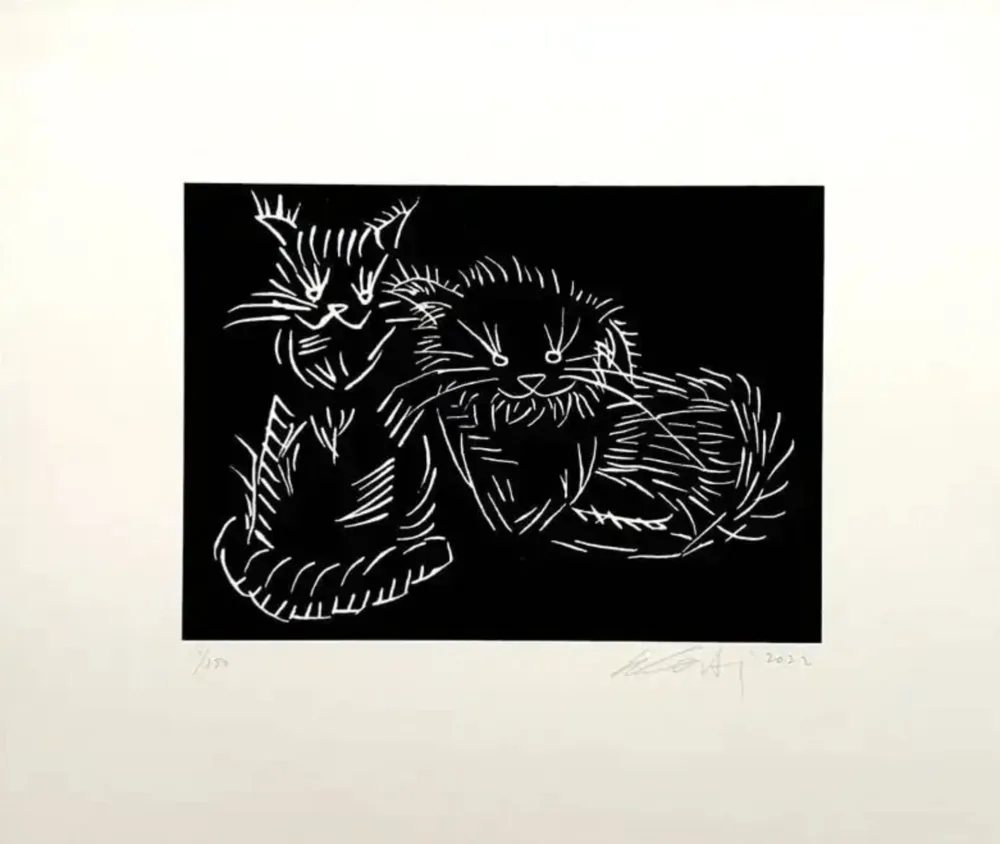 Screenprint Ai - Cats, black