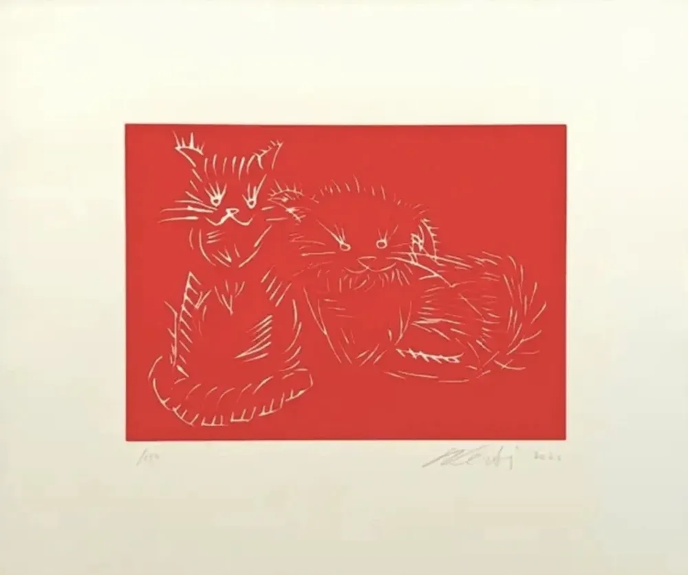 Screenprint Ai - Cats, red