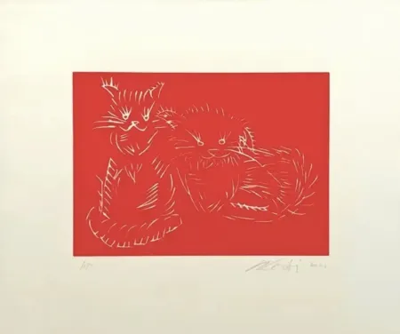 Screenprint Ai - Cats, red