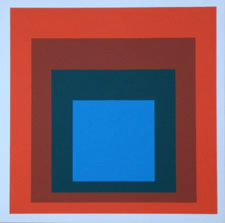 Screenprint Albers - Homage to the Square - blue+darkgreen with 2 reds, 1955