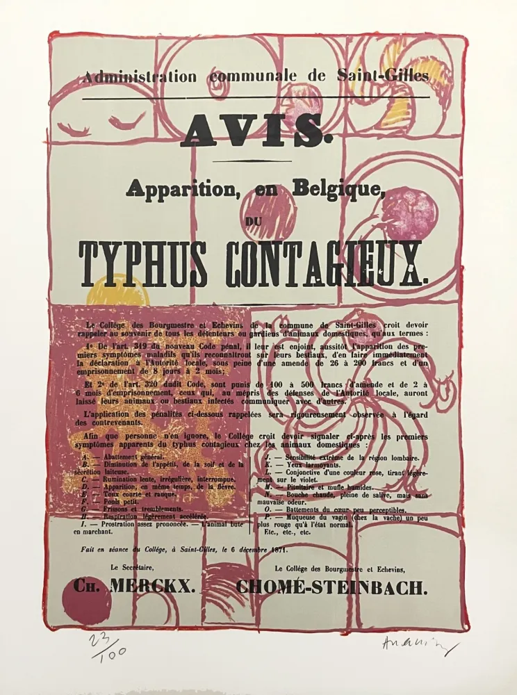 Lithograph Alechinsky - Alerte au typhus contagieux en Belgique