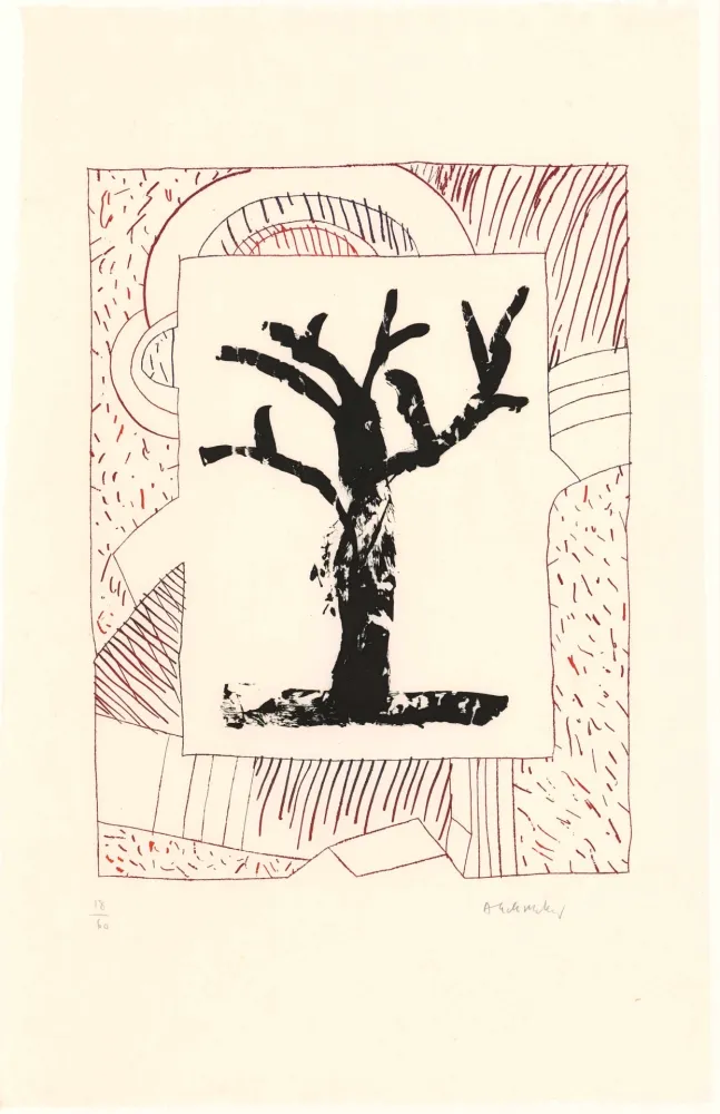 Etching And Aquatint Alechinsky - Arbre central, au rouge 