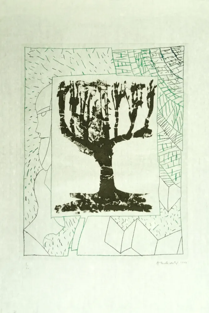 Etching Alechinsky - Arbre central, au vert 