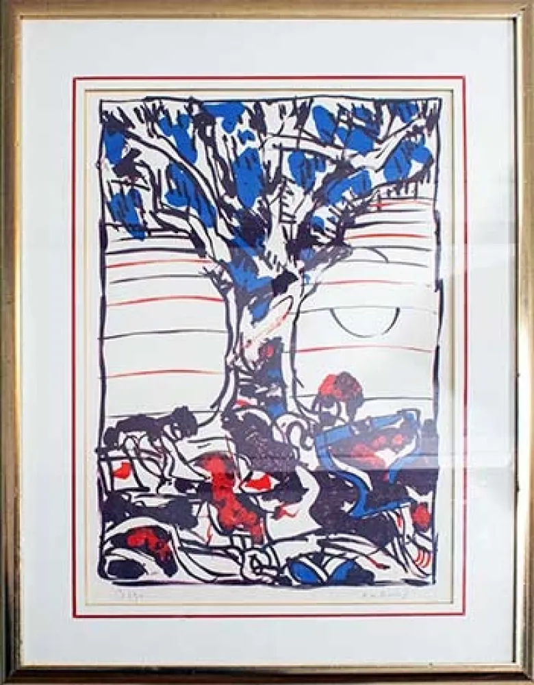 Lithograph Alechinsky - Arbre en bleu