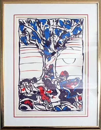 Lithograph Alechinsky - Arbre en bleu