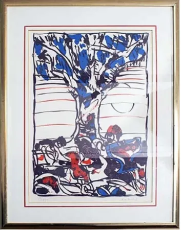 Lithograph Alechinsky - Arbre en bleu
