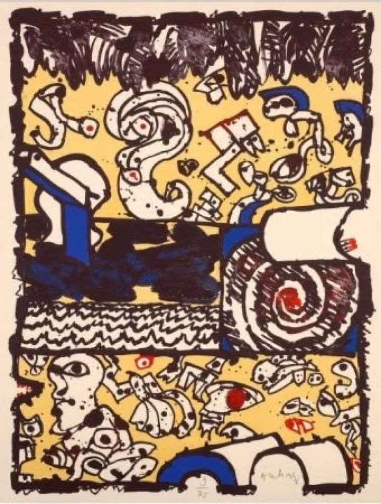 Lithograph Alechinsky - Bridge