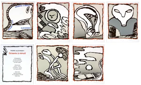 Lithograph Alechinsky - Griserie à minuit 1, 2, 3, 4, 5, 6  (Complete suite)