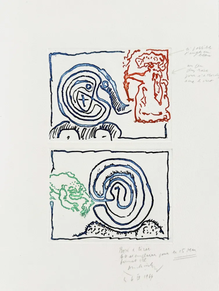 Etching Alechinsky - Labyrinthe et reine