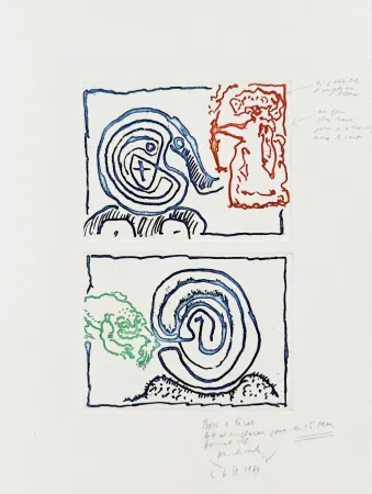 Etching Alechinsky - Labyrinthe et reine