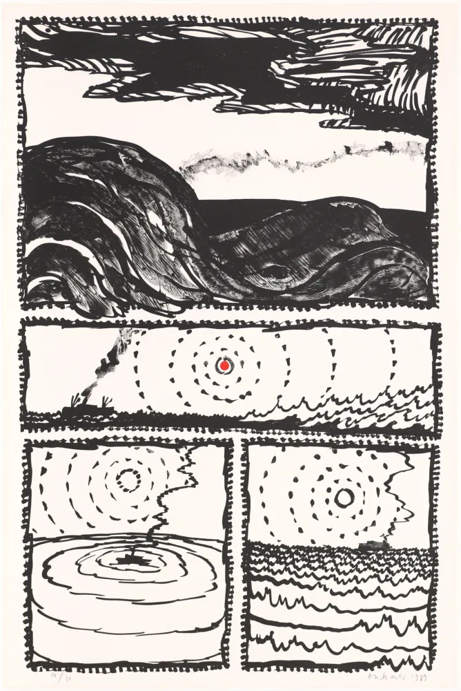 Lithograph Alechinsky - Le volturno III plus un point rouge