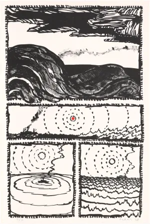 Lithograph Alechinsky - Le volturno III plus un point rouge