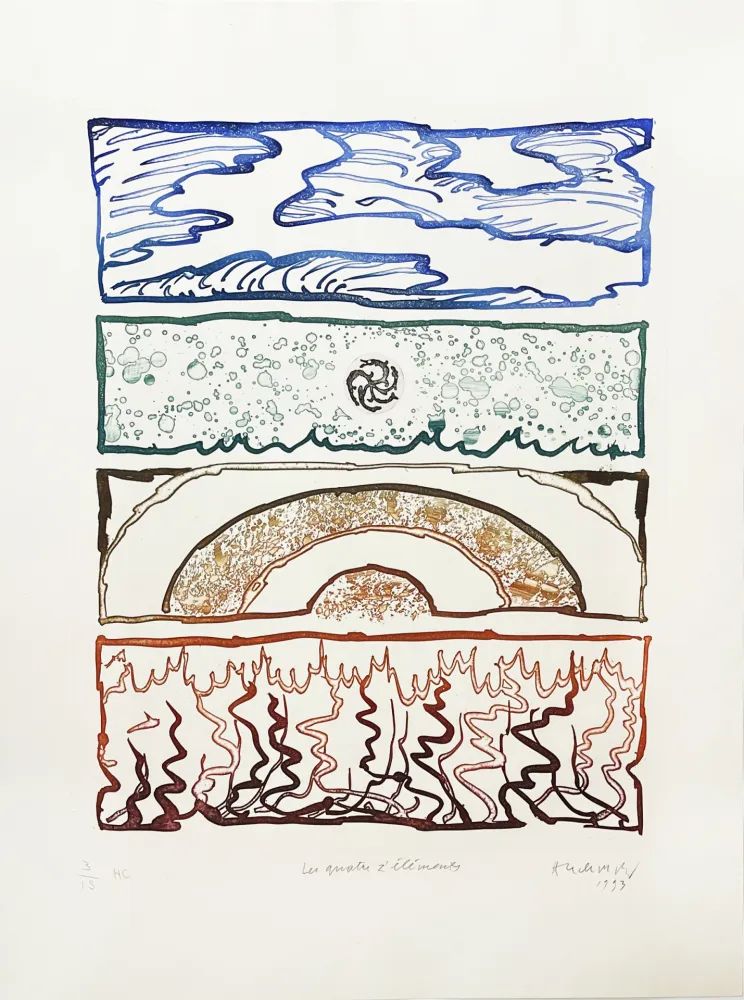 Etching Alechinsky - Les 4 éléments