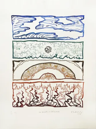 Etching Alechinsky - Les 4 éléments