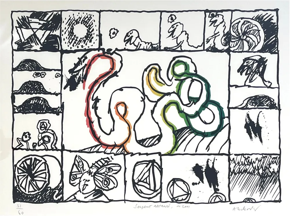 Lithograph Alechinsky - Serpent restauré