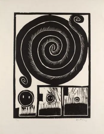 Woodcut Alechinsky - SPIRALE 1972