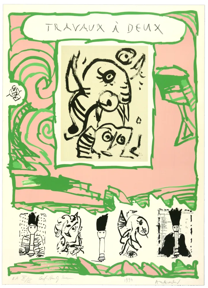 Lithograph Alechinsky - Travaux à deux