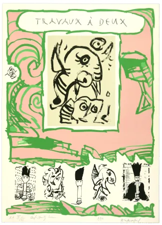 Lithograph Alechinsky - Travaux à deux