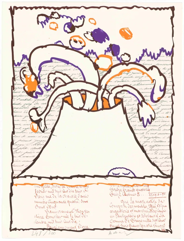 Lithograph Alechinsky - Volcan dépeint