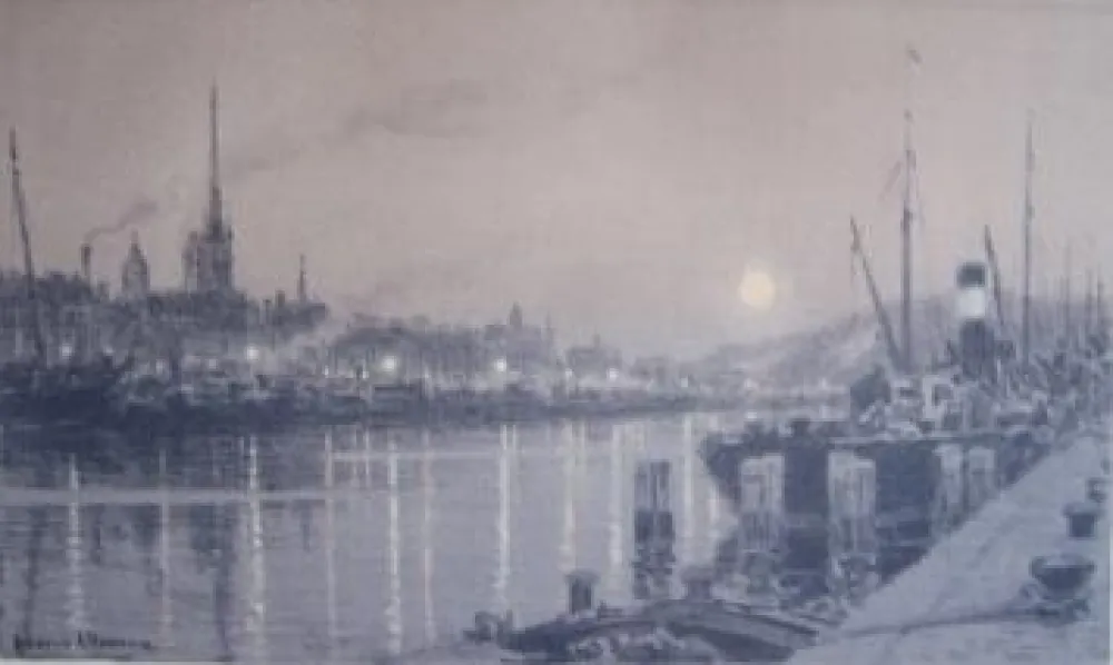 Lithograph Alleaume - Le port de Rouen
