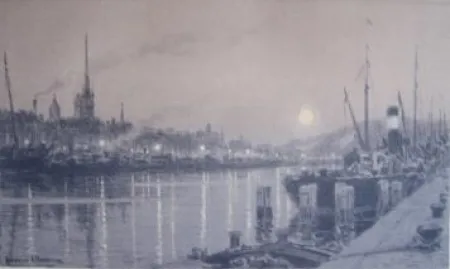 Lithograph Alleaume - Le port de Rouen