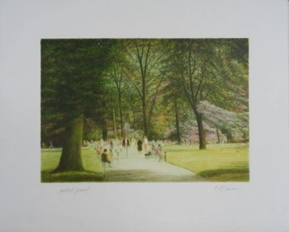 Lithograph Altman - Central Park - Terrace Drive