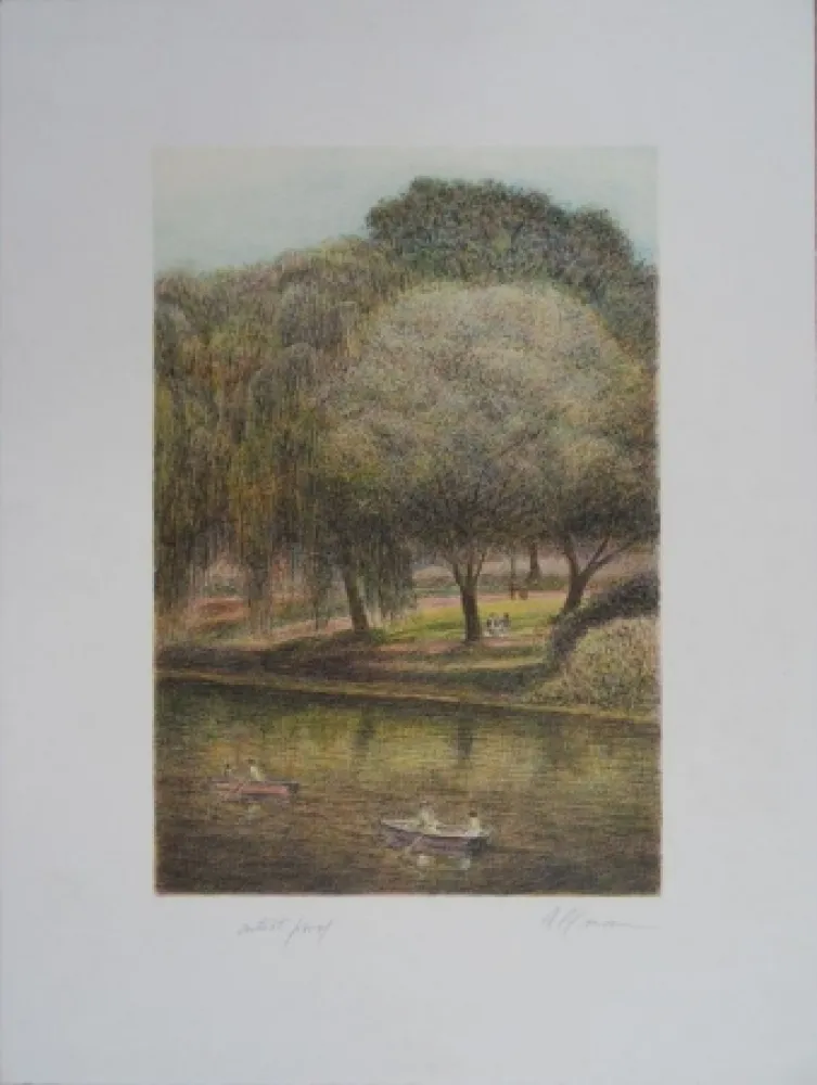 Lithograph Altman - Central Park - The Lake