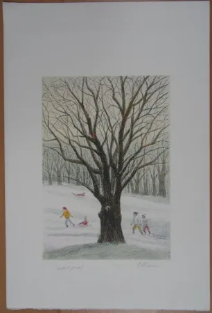 Lithograph Altman - Winter in the Park