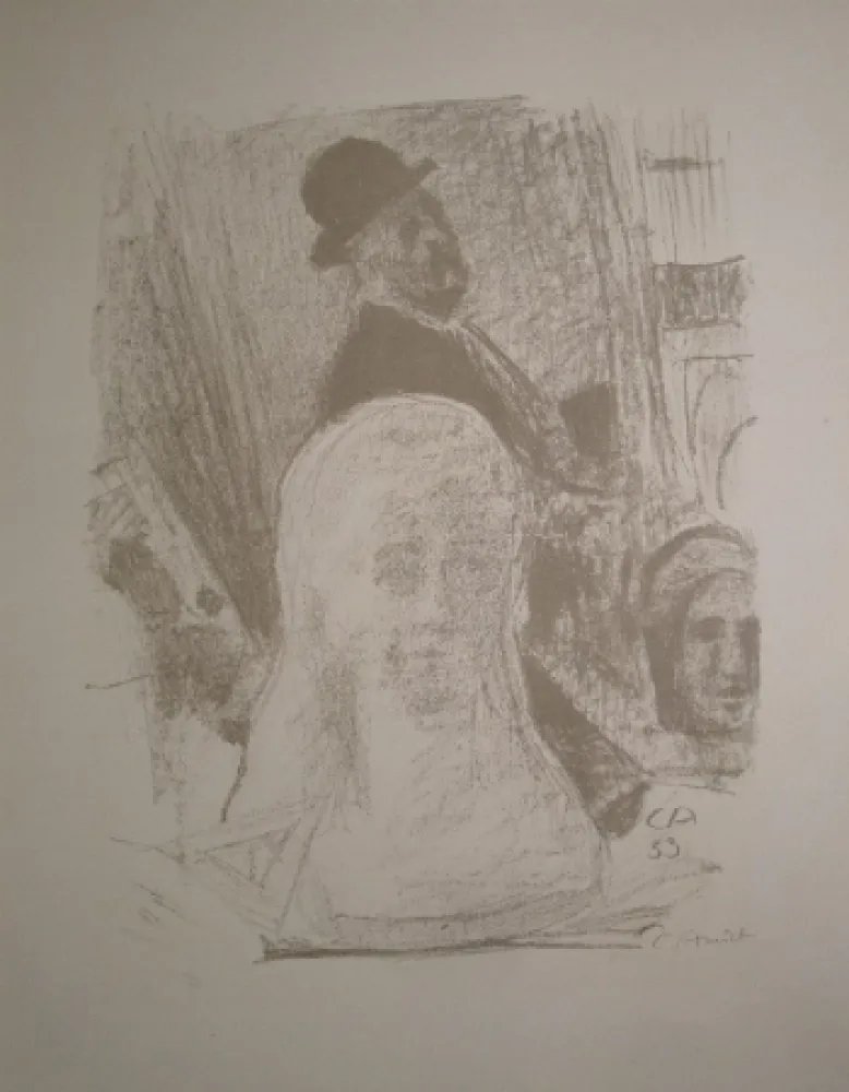 Lithograph Amiet - Bildnis des Künstlers mit Büste der Gattin