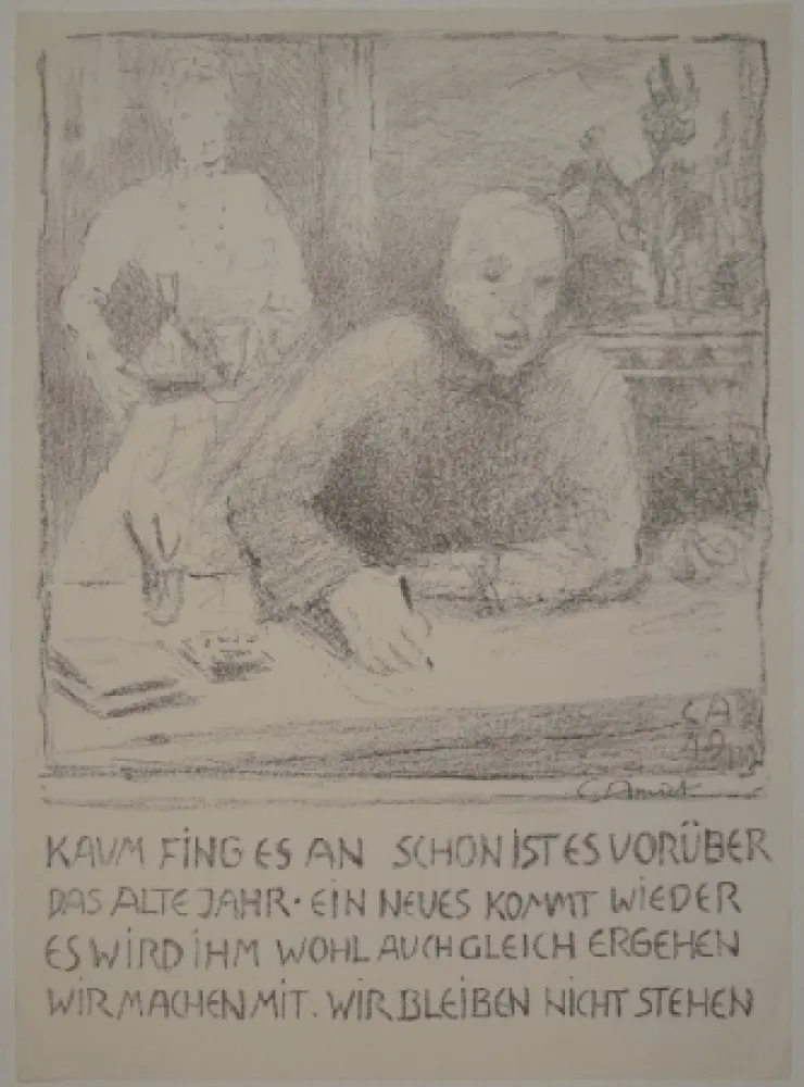 Lithograph Amiet - Selbstbildnis am Zeichentisch mit Frau