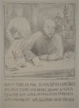 Lithograph Amiet - Selbstbildnis am Zeichentisch mit Frau