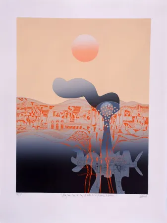 Engraving Andivero - Hay una casa al sur, al lado de la fabrica de sueno - Il y a une maison au sud, à côté de l'usine de rêves