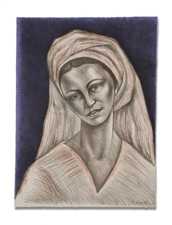 Lithograph Anguiano - Mujer con rebozo blanco