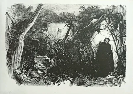 Lithograph Annigoni - VIANDANTE CON MANTELLO