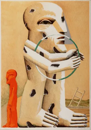 Lithograph Antes - Figure tachetée avec cerceau, 1982 - Hand-signed!