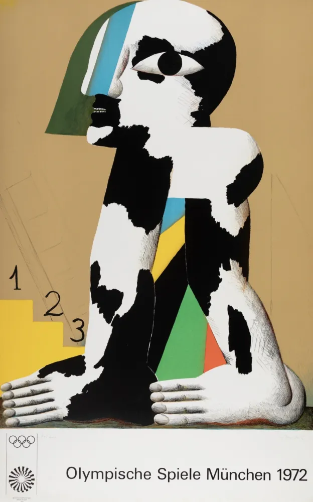 Lithograph Antes - Schwarz-weiss-gefleckte Figur (Olympia), 1972 - Hand-signed