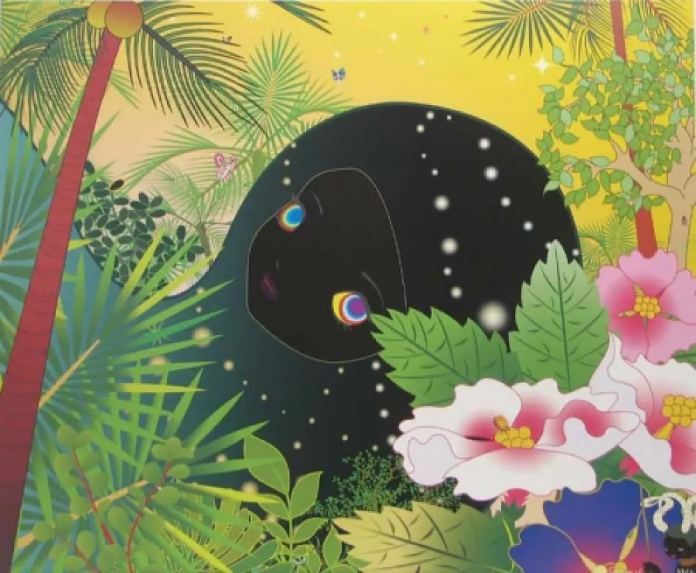 Lithograph Aoshima - Building Head - Palm Trees