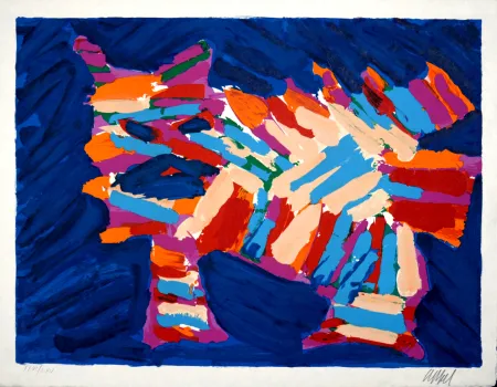 Lithograph Appel - Blue Cat, 1978 - Hand-signed!