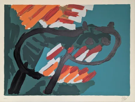 Lithograph Appel - Green Cat 