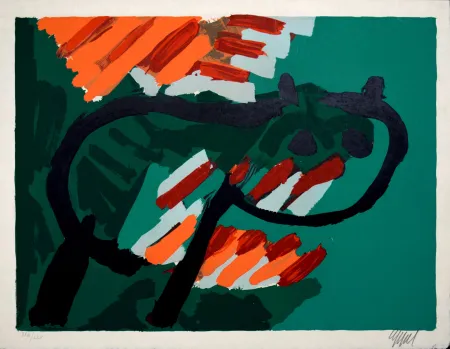 Lithograph Appel - Green Cat, 1978 - Hand-signed!