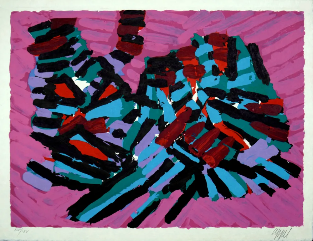 Lithograph Appel - Pink Cat, 1978 - Hand-signed!